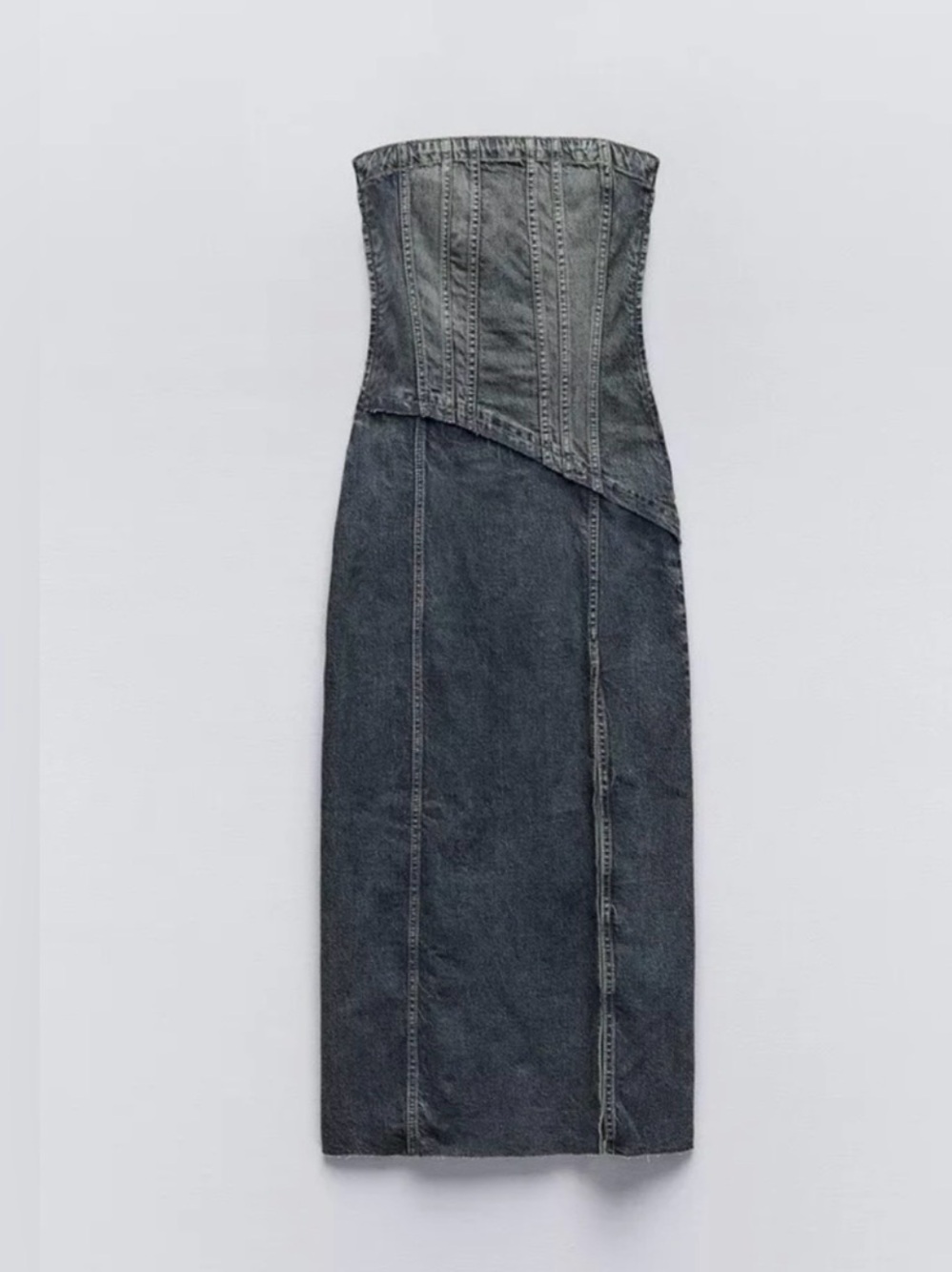 Zara Dark Blue Denim Strapless Midi Dress